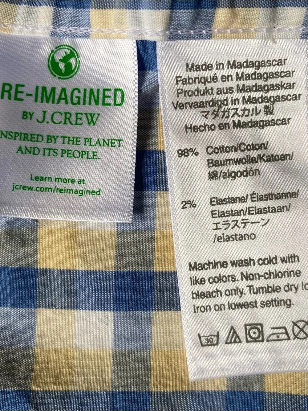 J. Crew Blue and Cream Check Button-Down Shirt